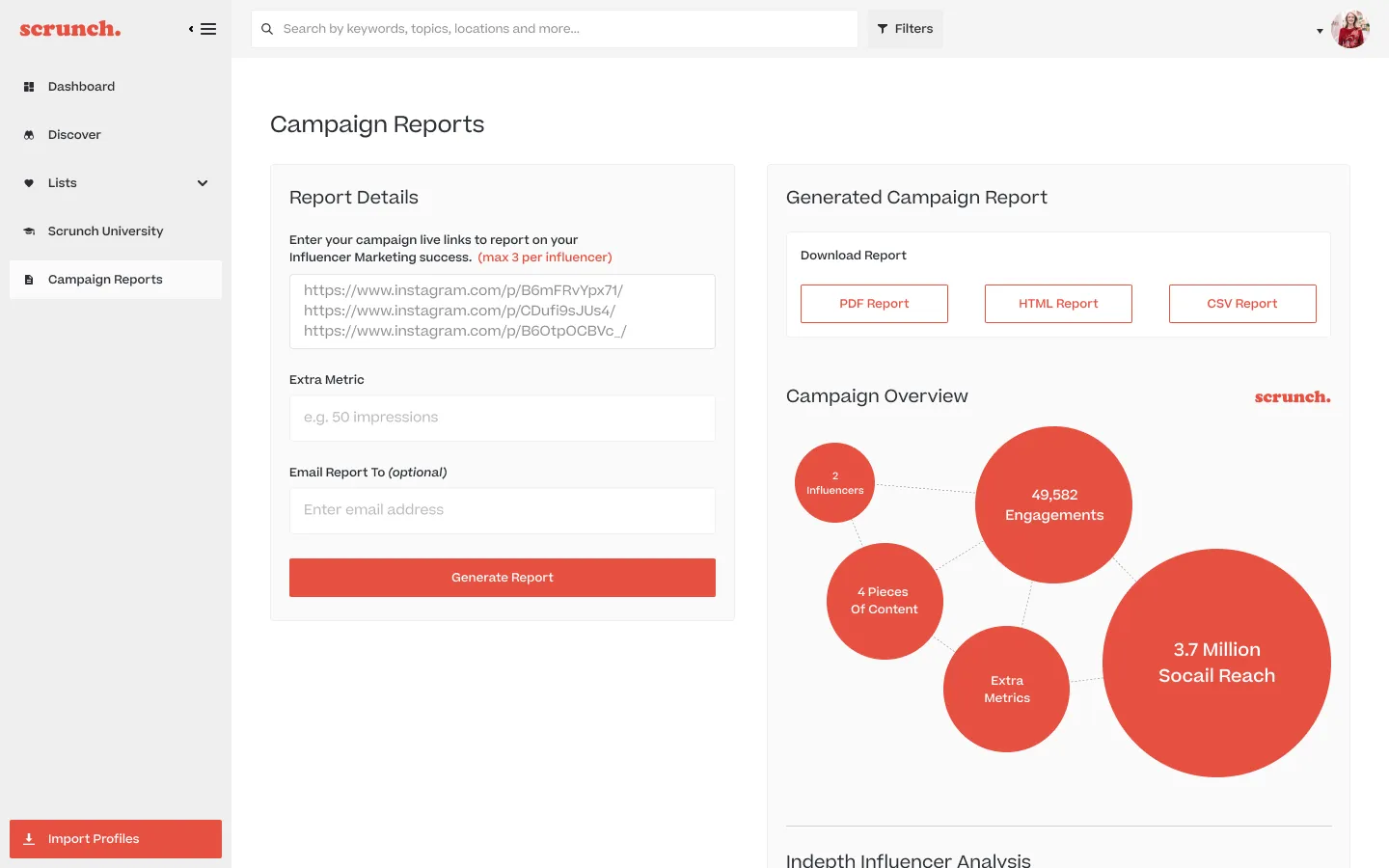 Campaign reports page