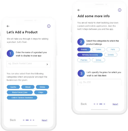Progressive onboarding screens for adding a first product