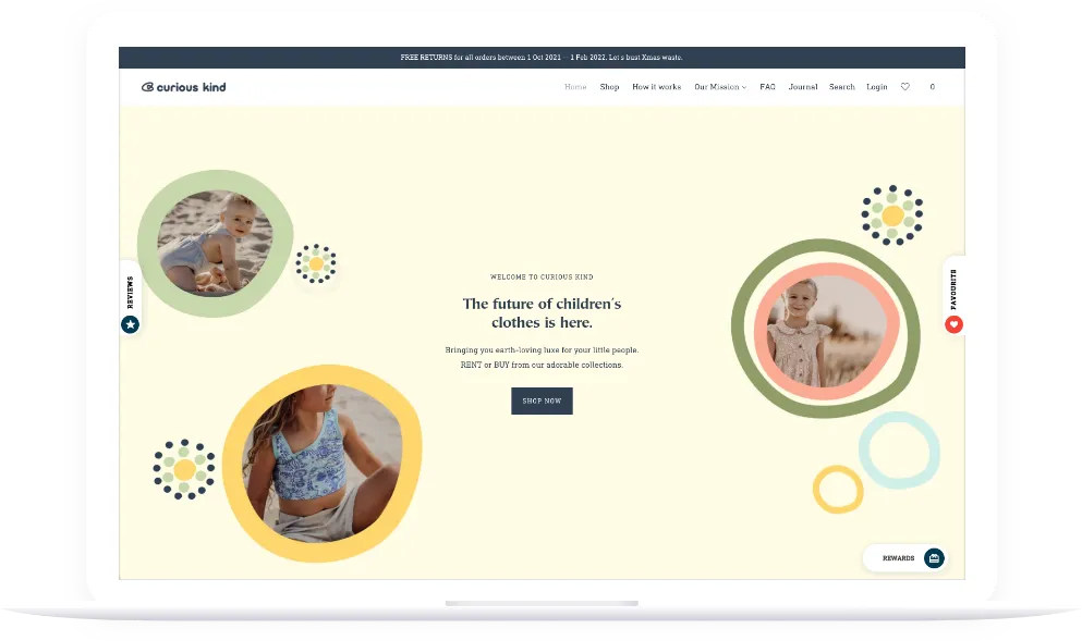 Curious Kind website on a laptop