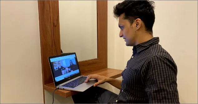 Swapnil on a video call with the Scrunch team