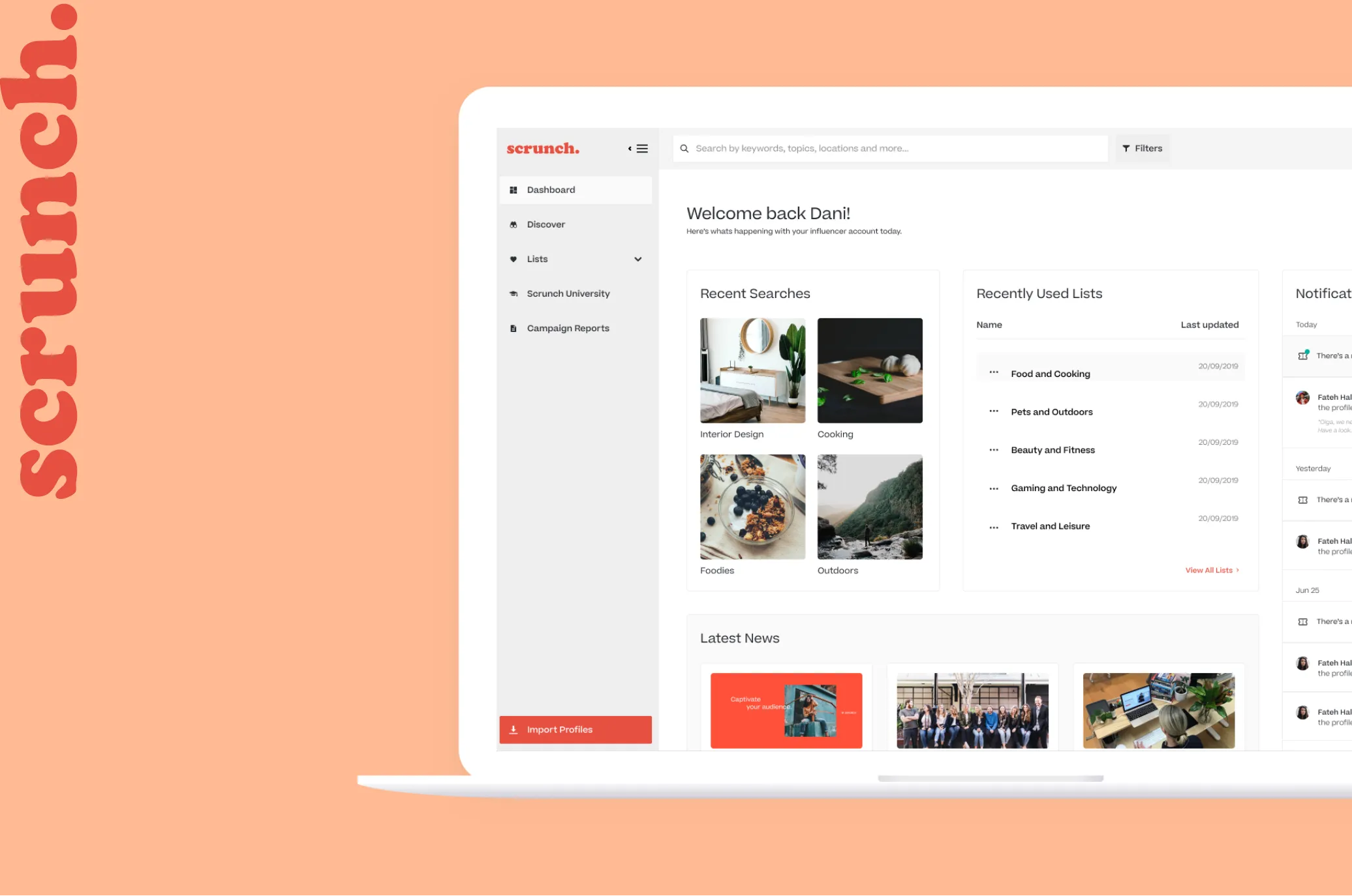 Redesigned Scrunch platform dashboard on a laptop