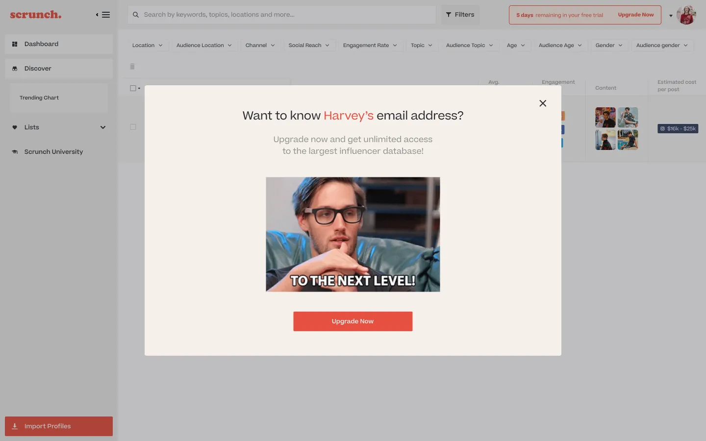 Upgrade prompt modal