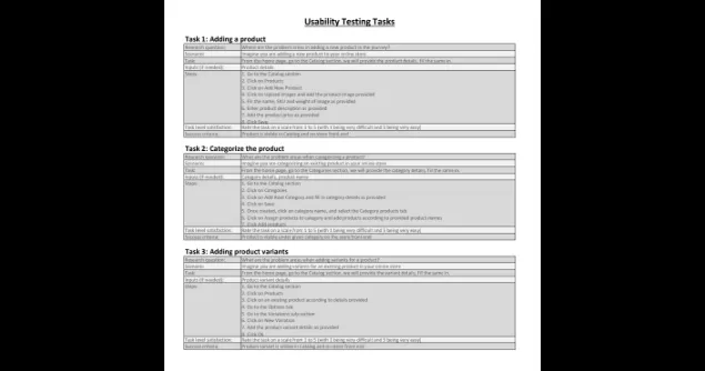 Usability testing tasks
