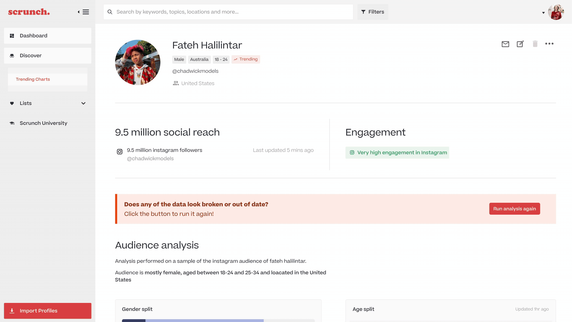 Influencer profile page